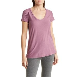 James Perse Women's Deep Scoop Neck Cap Sleeve Tee T-Shirt in Purple